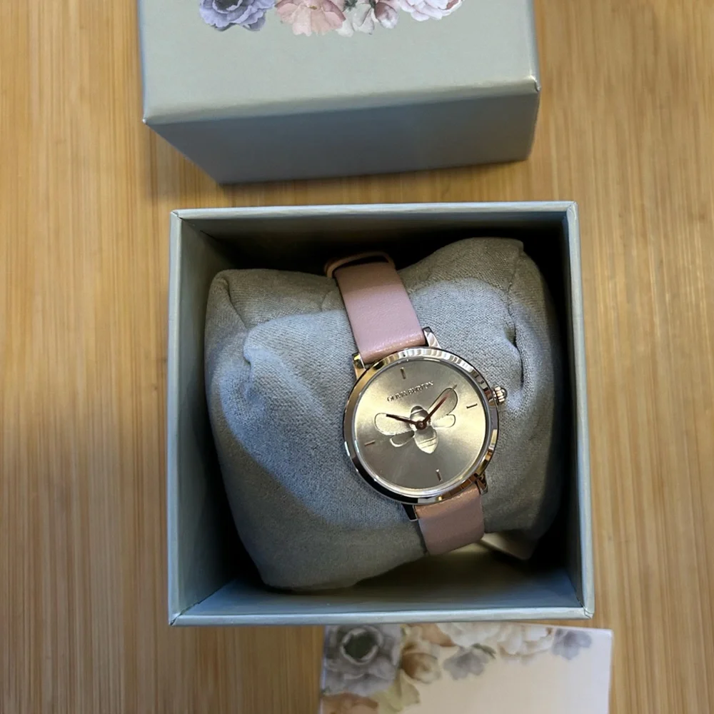 Olivia Burton Watch with 28mm Silver Face With Classic UltaSlim Bee & Pink Band - Picture 5 of 6